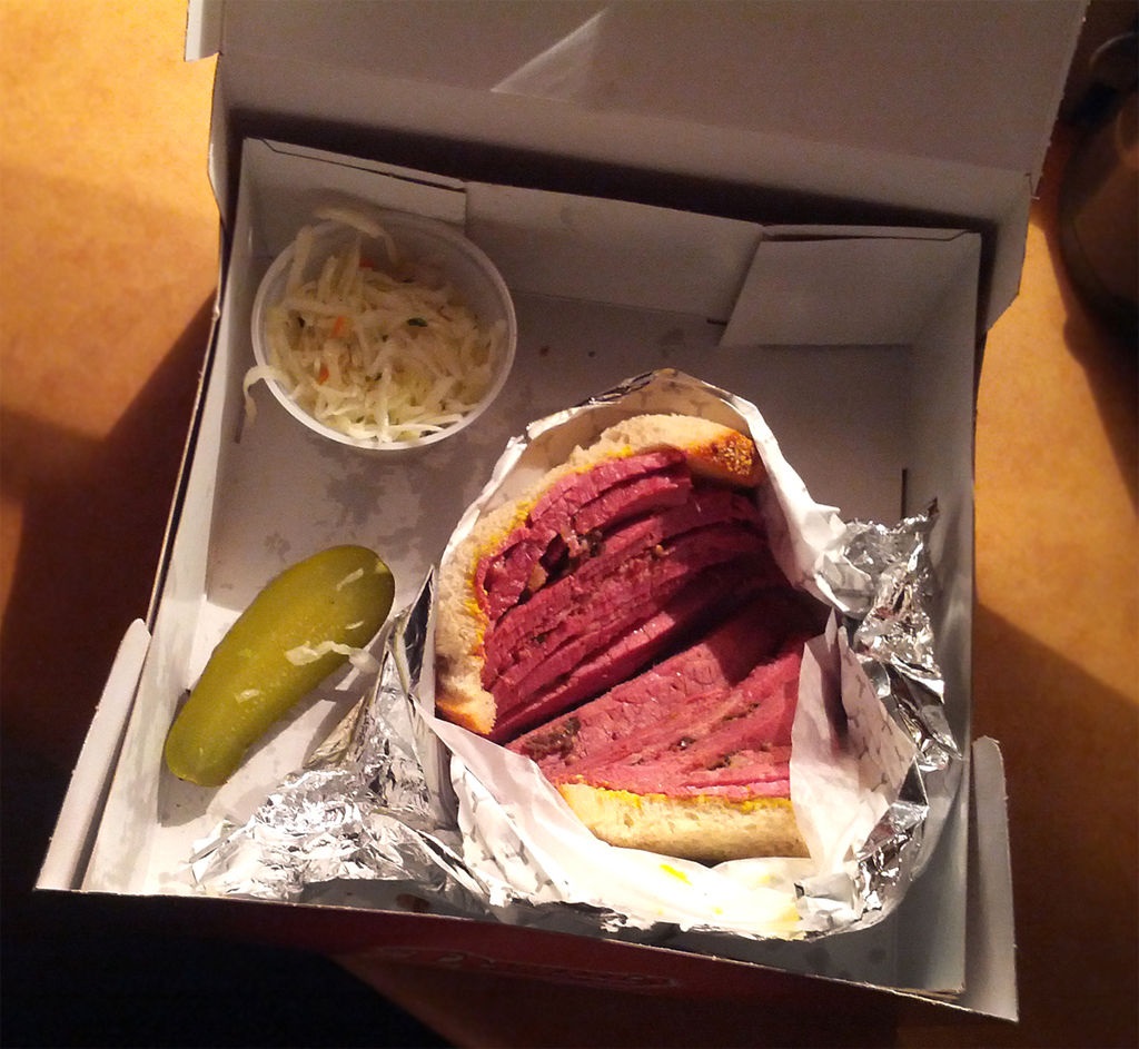 Photo of a delicious smoked meat sandwich at Dunn's Famous - a popular Montreal deli