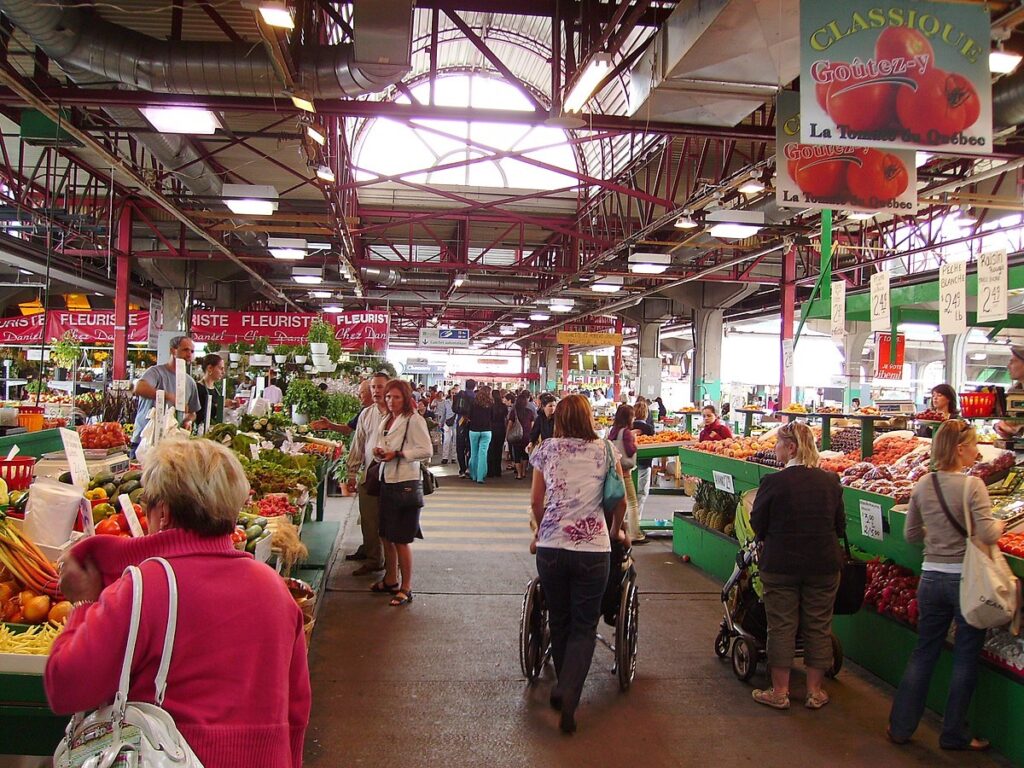 Jean Talon Market, Little Italy in Montreal - full of shoppers buying fresh produce