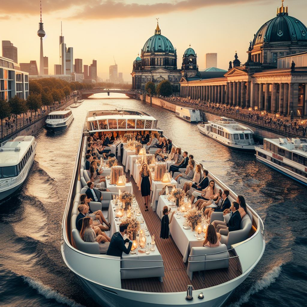 Glamorous river cruise in Berlin at dusk